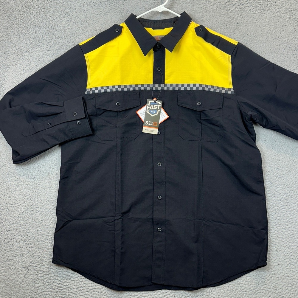 NEW 5.11 Tactical Shirt Mens 2XL Fast-Tac Uniform Navy Yellow Workwear Button Up